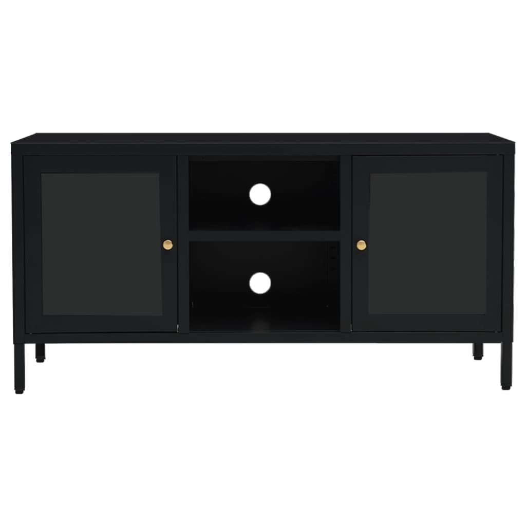 vidaXL Meuble TV Noir 105x35x52 cm Acier et verre