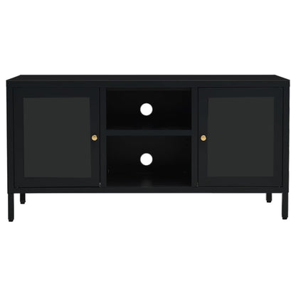 vidaXL Meuble TV Noir 105x35x52 cm Acier et verre