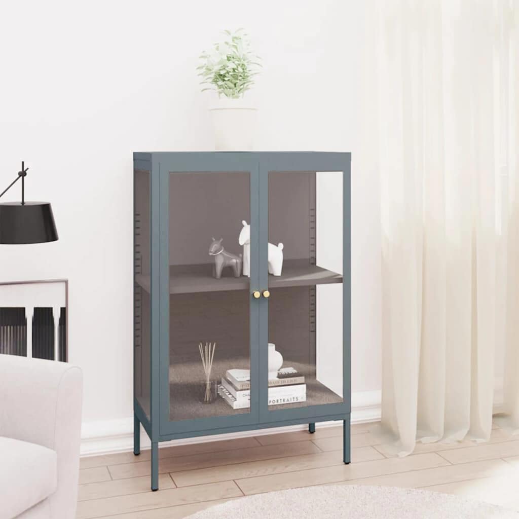 vidaXL Sideboard Anthrazit 75x35x105 cm Stahl und Glas