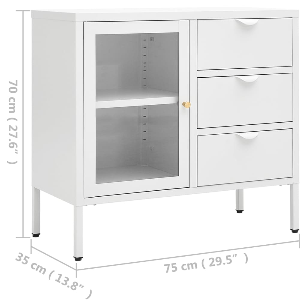vidaXL Sideboard Weiß 75x35x70 cm Stahl und Hartglas