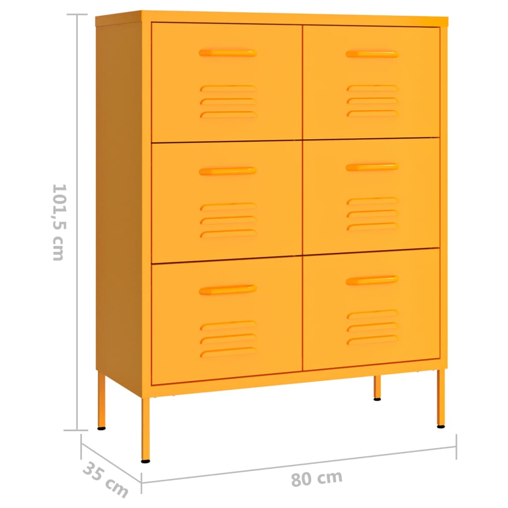 vidaXL Schubladenschrank Senfgelb 80x35x101,5 cm Stahl
