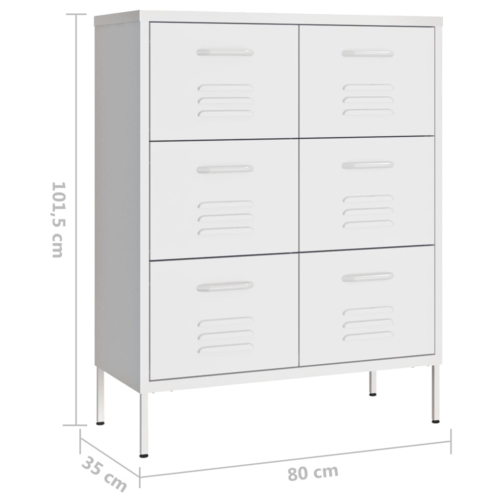 vidaXL Schubladenschrank Weiß 80x35x101,5 cm Stahl
