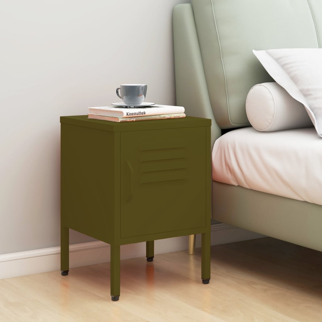 vidaXL Table de chevet vert olive 35x35x51 cm acier