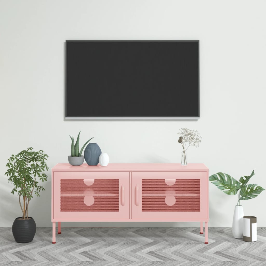 vidaXL Meuble TV rose 105x35x50 cm acier