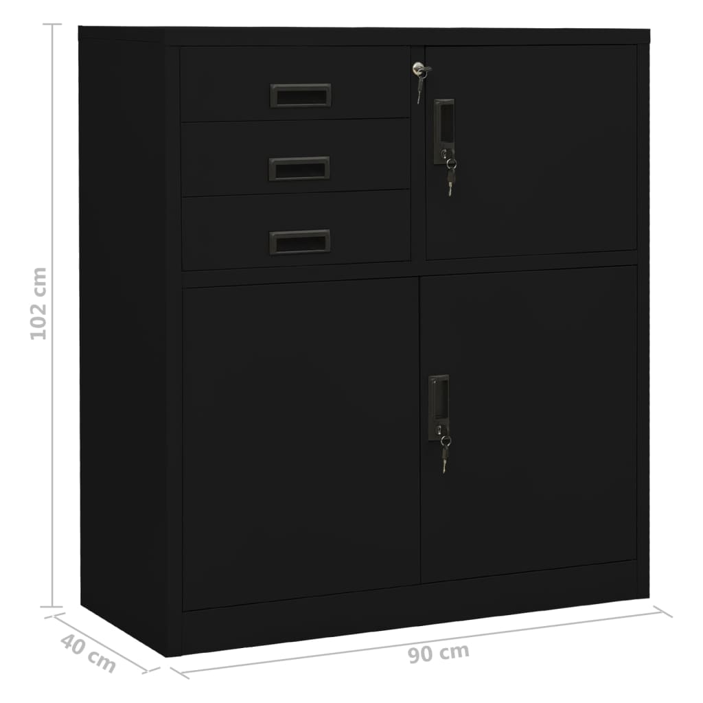 vidaXL Büroschrank Schwarz 90x40x102 cm Stahl