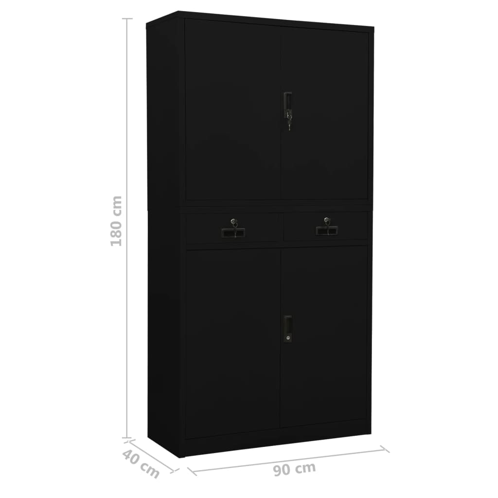 vidaXL Büroschrank Schwarz 90x40x180 cm Stahl