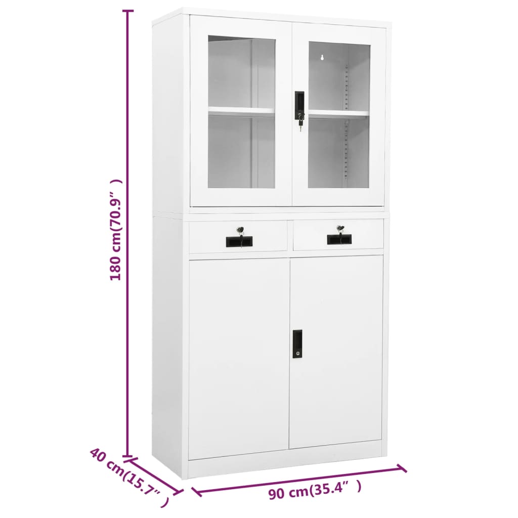 vidaXL Büroschrank Weiß 90x40x180 cm Stahl und Hartglas