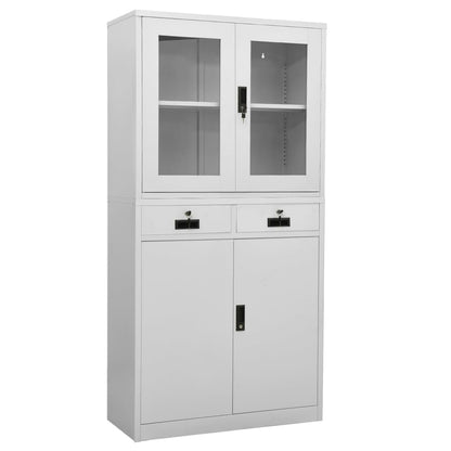 vidaXL Büroschrank Hellgrau 90x40x180 cm Stahl und Gehärtetes Glas