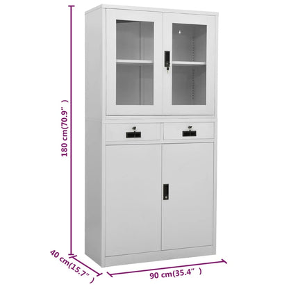 vidaXL Büroschrank Hellgrau 90x40x180 cm Stahl und Gehärtetes Glas