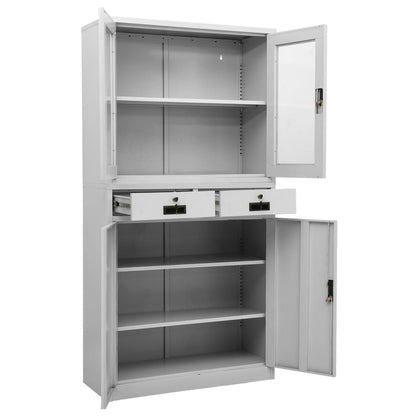 vidaXL Büroschrank Hellgrau 90x40x180 cm Stahl und Gehärtetes Glas