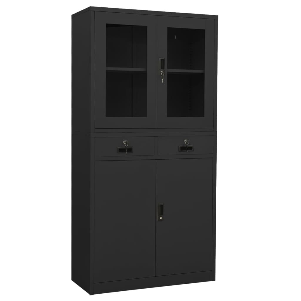 vidaXL Armoire de bureau anthracite 90x40x180 cm acier verre trempé