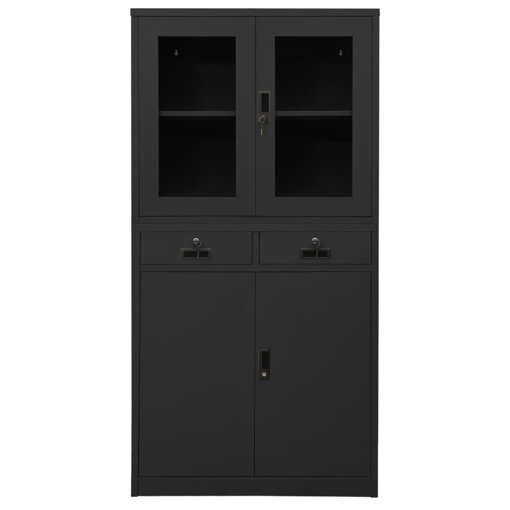 vidaXL Armoire de bureau anthracite 90x40x180 cm acier verre trempé