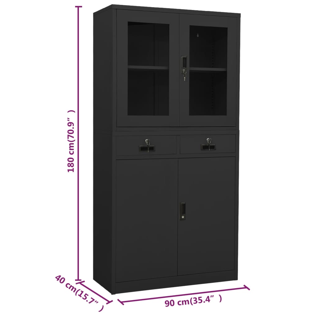 vidaXL Armoire de bureau anthracite 90x40x180 cm acier verre trempé