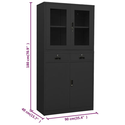 vidaXL Armoire de bureau anthracite 90x40x180 cm acier verre trempé
