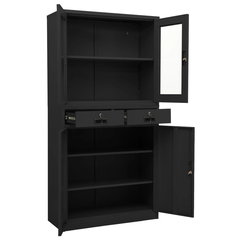 vidaXL Armoire de bureau anthracite 90x40x180 cm acier verre trempé