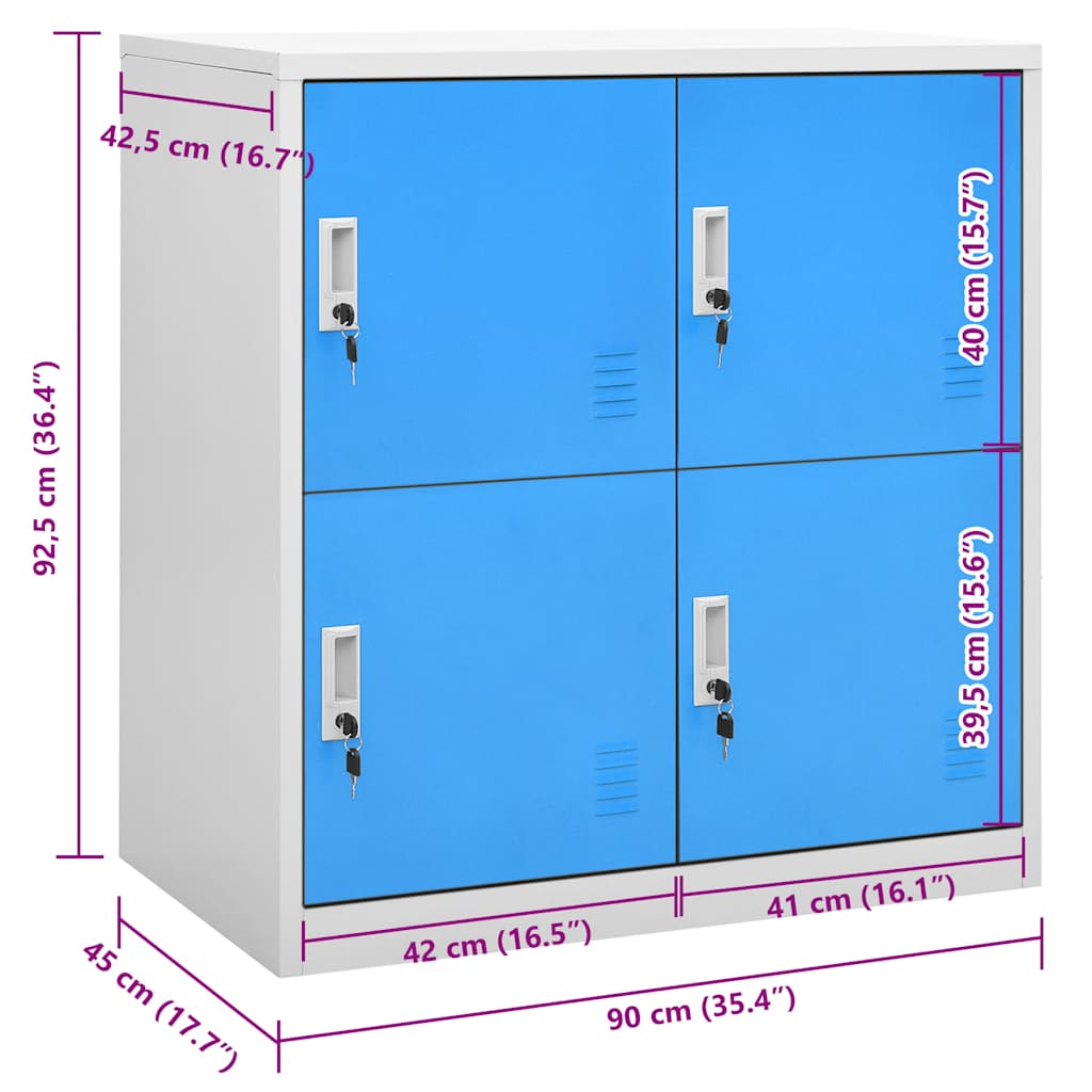 vidaXL Schließfachschrank Hellgrau und Blau 90x45x92,5 cm Stahl