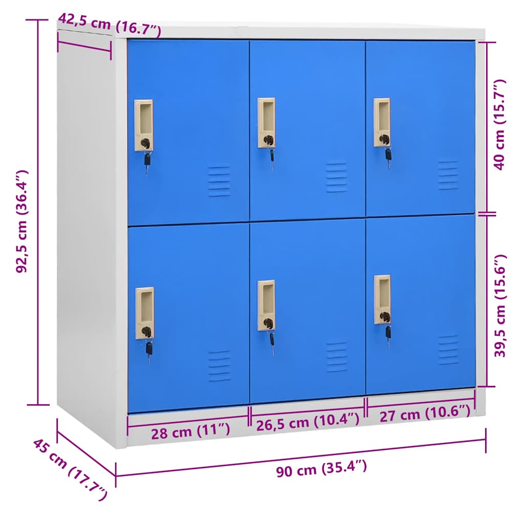 vidaXL Schließfachschrank Hellgrau und Blau 90x45x92,5 cm Stahl