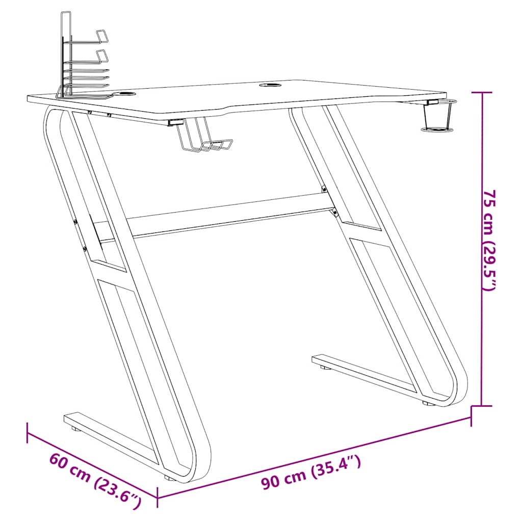 vidaXL Bureau de jeu avec pieds en Z Noir et rouge 90x60x75 cm
