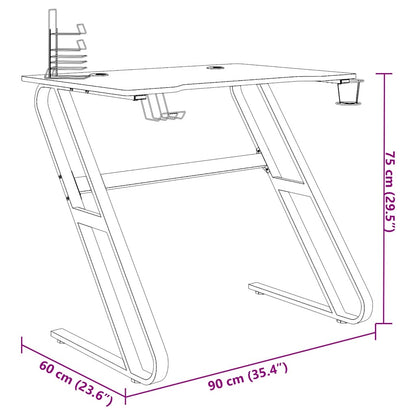 vidaXL Bureau de jeu avec pieds en Z Noir et rouge 90x60x75 cm