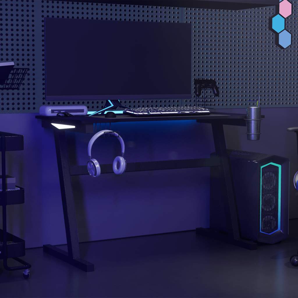 vidaXL Gaming-Schreibtisch mit LED und Z-Gestell Schwarz 110x60x75 cm