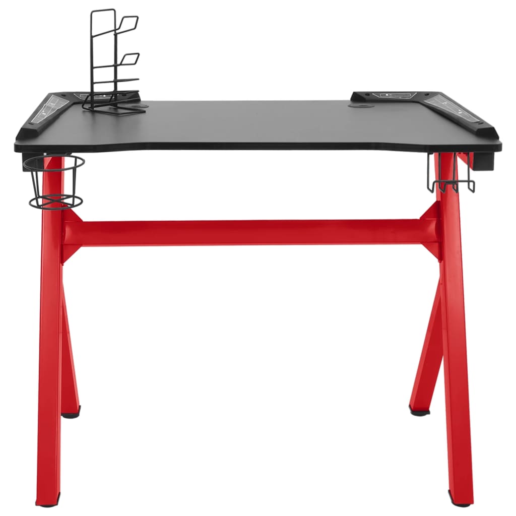 vidaXL Gaming-Schreibtisch mit LED Y-Gestell Schwarz Rot 110x60x75 cm