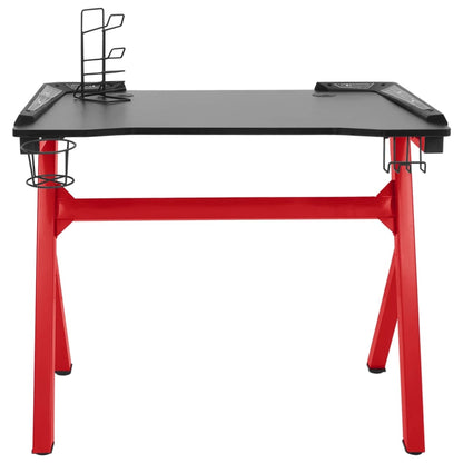 vidaXL Gaming-Schreibtisch mit LED Y-Gestell Schwarz Rot 110x60x75 cm