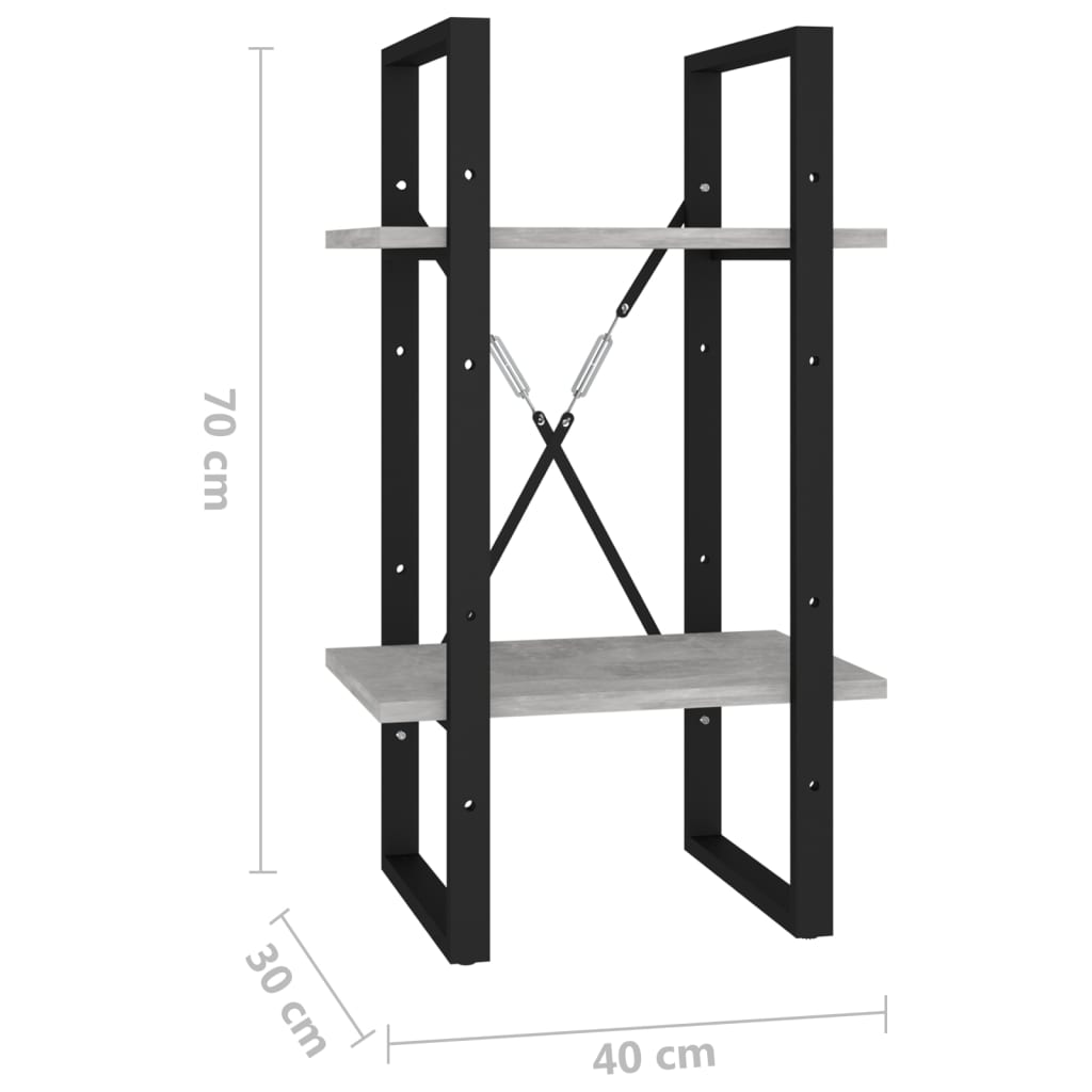 vidaXL Bücherregal 2 Fächer Betongrau 40x30x70 cm Holzwerkstoff