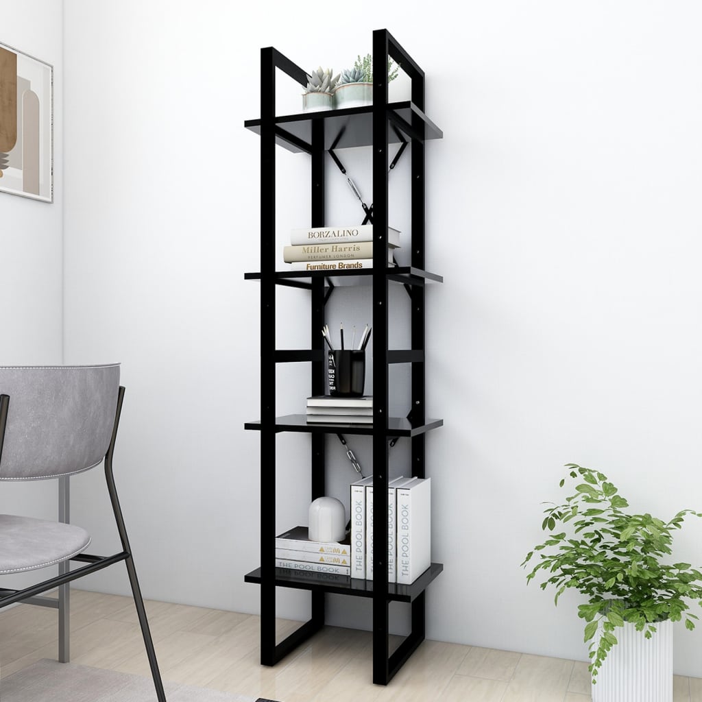 vidaXL Bücherregal 4 Fächer Schwarz 40x30x140 cm Holzwerkstoff