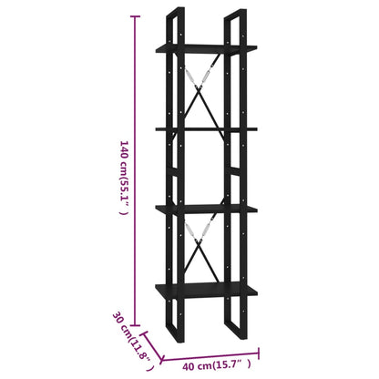 vidaXL Bücherregal 4 Fächer Schwarz 40x30x140 cm Holzwerkstoff