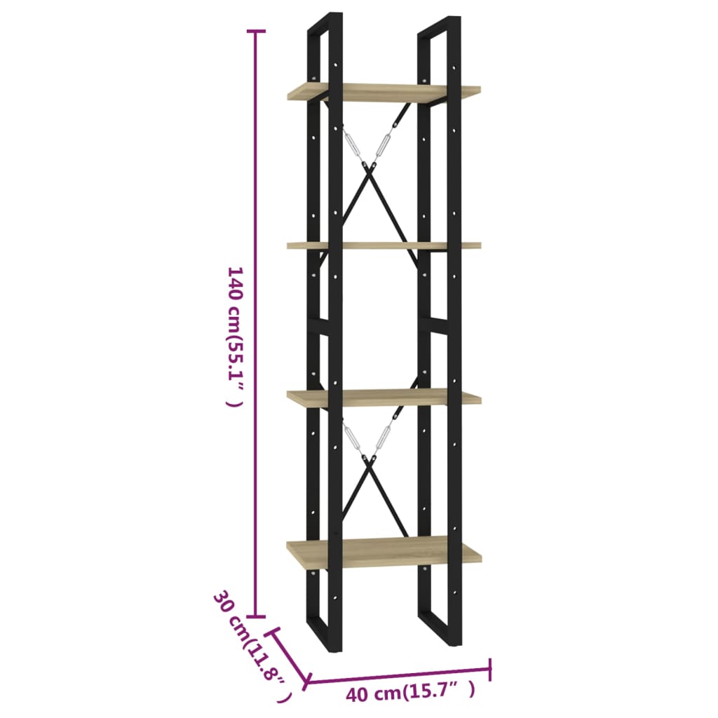 vidaXL Bücherregal 4 Fächer Sonoma-Eiche 40x30x140 cm Holzwerkstoff