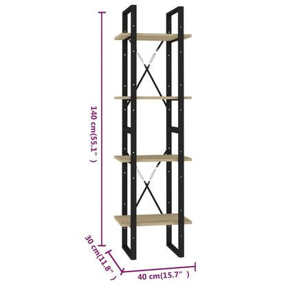 vidaXL Bücherregal 4 Fächer Sonoma-Eiche 40x30x140 cm Holzwerkstoff