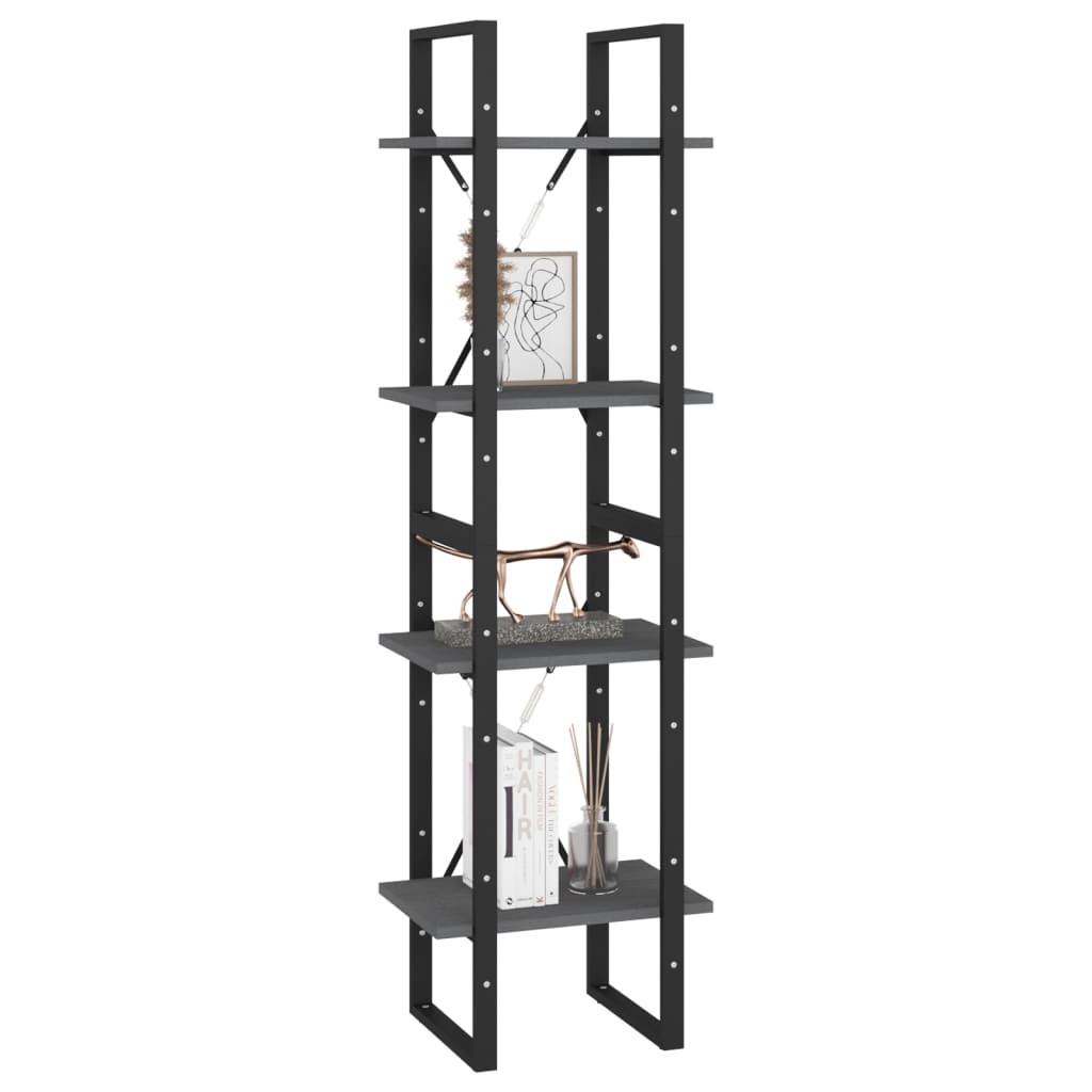 vidaXL Bücherregal 4 Böden Grau 40x30x140 cm Massivholz Kiefer