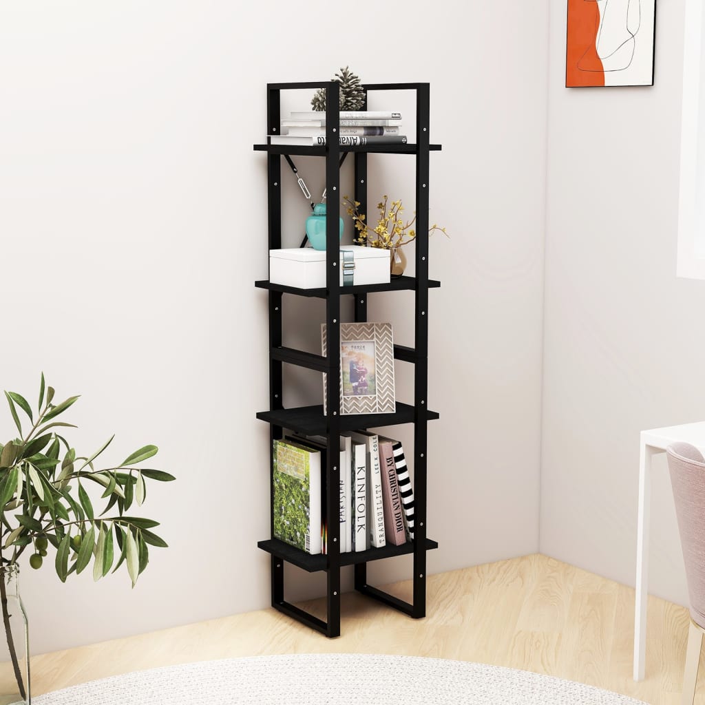 vidaXL Bücherregal 4 Böden Schwarz 40x30x140 cm Massivholz Kiefer