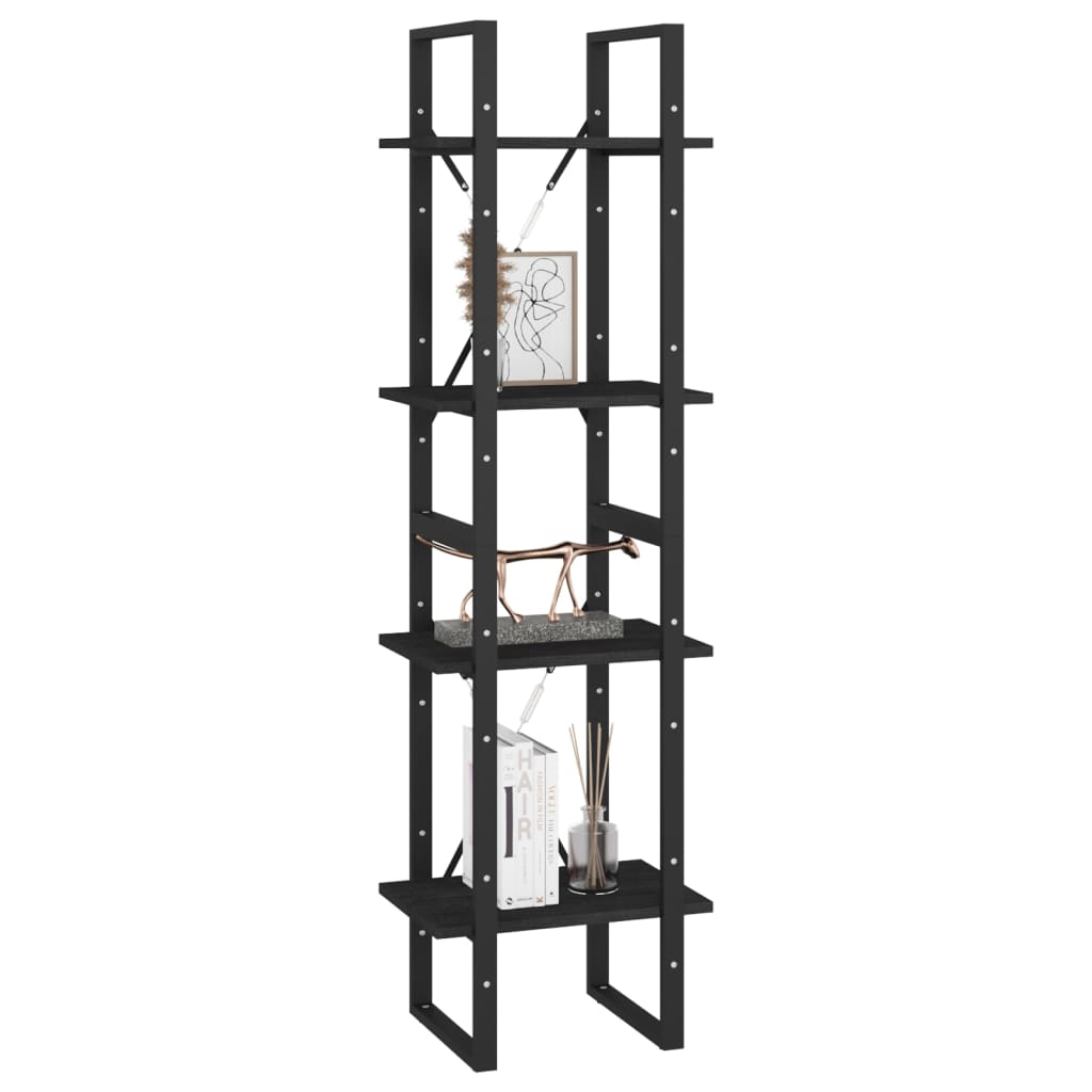 vidaXL Bücherregal 4 Böden Schwarz 40x30x140 cm Massivholz Kiefer