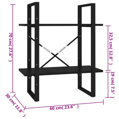 vidaXL Bücherregal 2 Fächer Schwarz 60x30x70 cm Holzwerkstoff