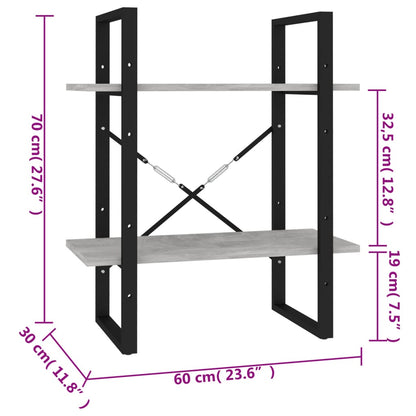 vidaXL Bücherregal 2 Fächer Betongrau 60x30x70 cm Holzwerkstoff