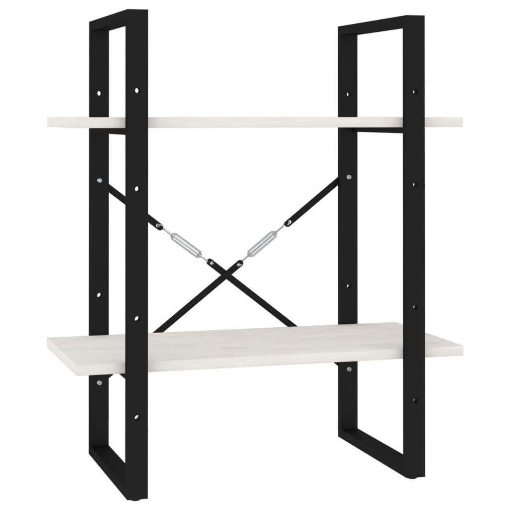 vidaXL Bücherregal 2 Böden Weiß 60x30x70 cm Massivholz Kiefer
