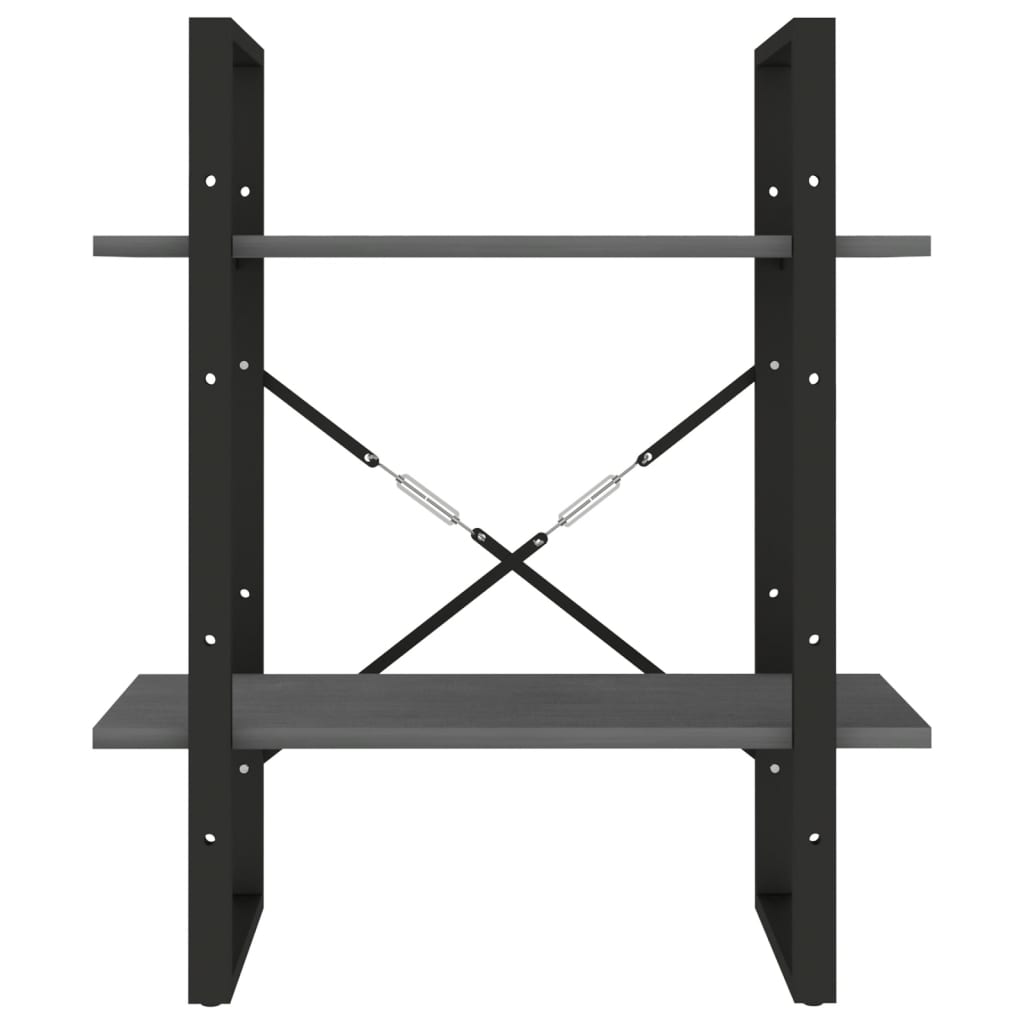 vidaXL Bücherregal 2 Böden Grau 60x30x70 cm Massivholz Kiefer