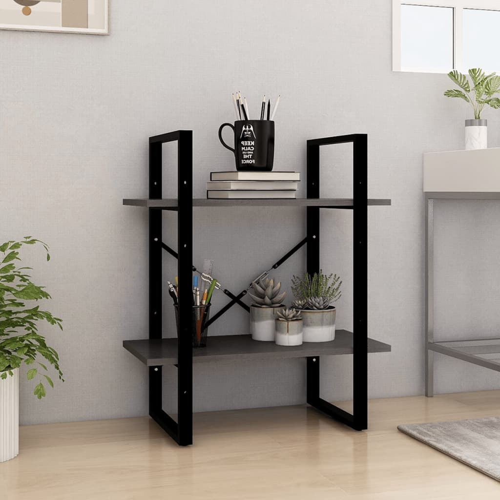 vidaXL Bücherregal 2 Böden Grau 60x30x70 cm Massivholz Kiefer