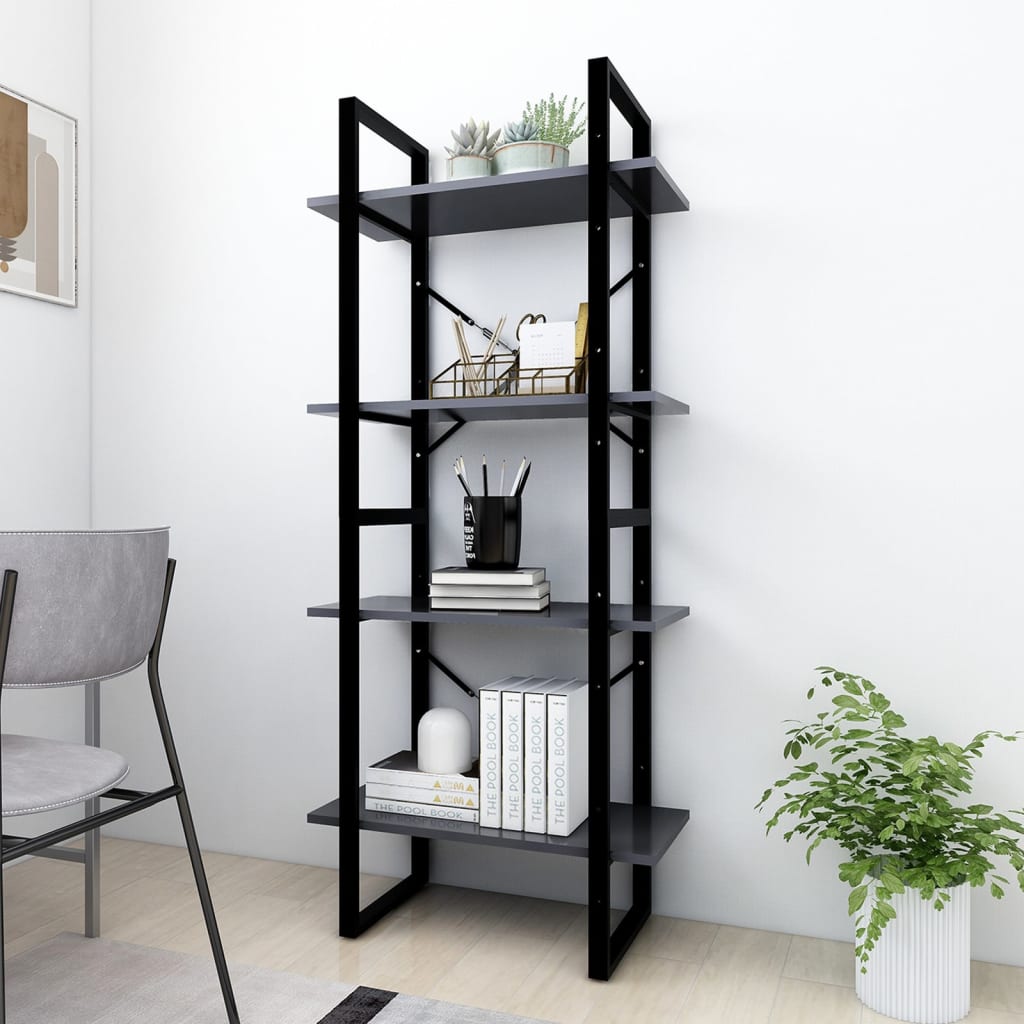 vidaXL Bücherregal 4 Fächer Grau 60x30x140 cm Holzwerkstoff