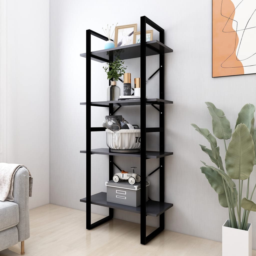 vidaXL Bücherregal 4 Fächer Grau 60x30x140 cm Holzwerkstoff