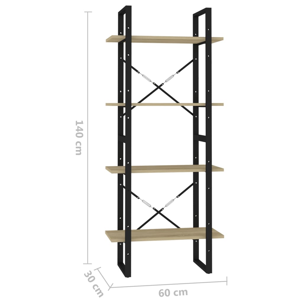 vidaXL Bibliothèque 4 étagères Chêne sonoma 60x30x140 cm Bois d'ingénierie