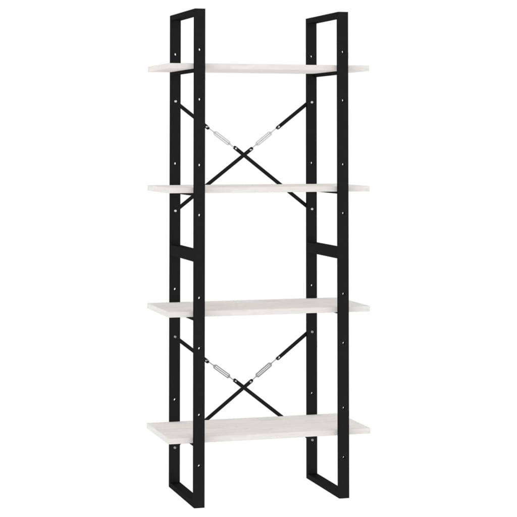 vidaXL Bücherregal 4 Böden Weiß 60x30x140 cm Massivholz Kiefer