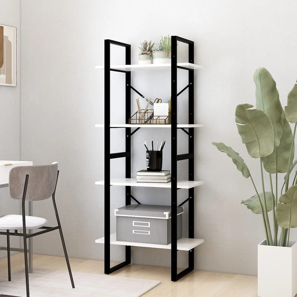 vidaXL Bücherregal 4 Böden Weiß 60x30x140 cm Massivholz Kiefer