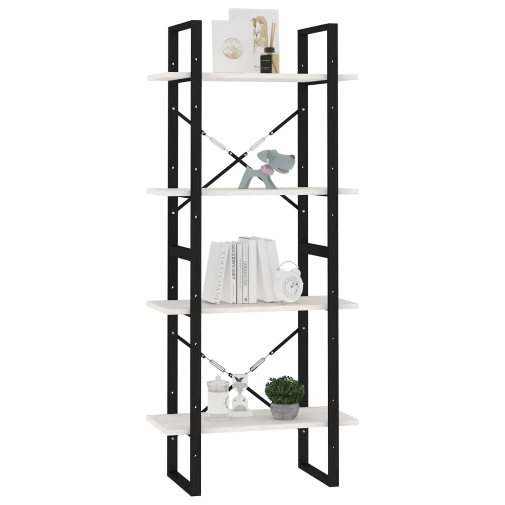 vidaXL Bücherregal 4 Böden Weiß 60x30x140 cm Massivholz Kiefer