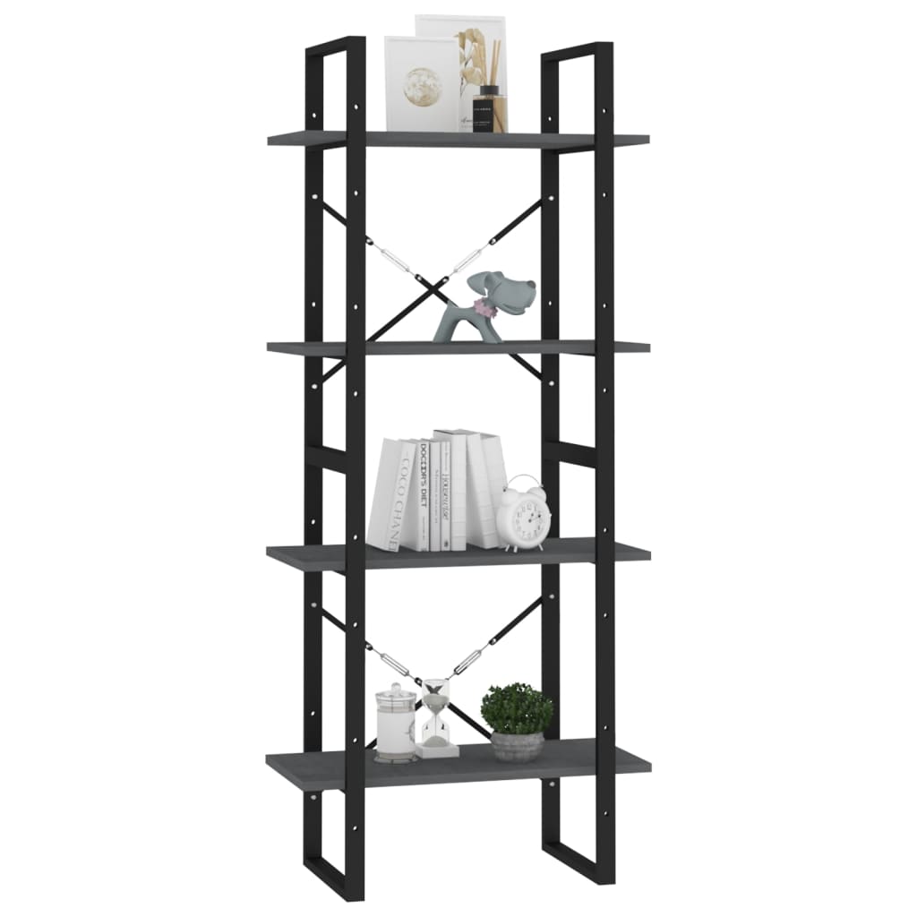 vidaXL Bücherregal 4 Böden Grau 60x30x140 cm Massivholz Kiefer