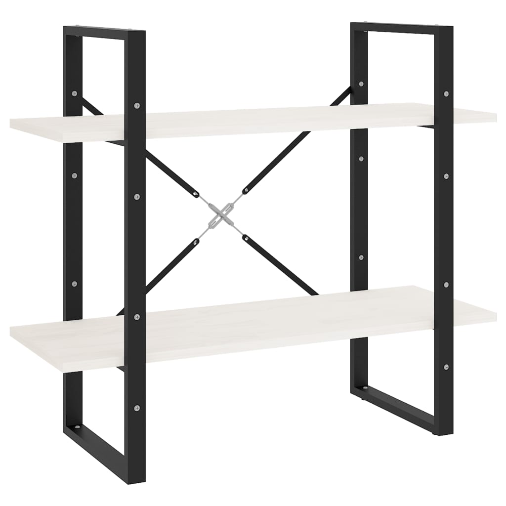 vidaXL Bücherregal 2 Böden Weiß 80x30x70 cm Massivholz Kiefer
