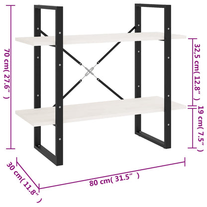 vidaXL Bücherregal 2 Böden Weiß 80x30x70 cm Massivholz Kiefer