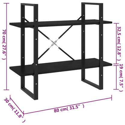 vidaXL Bücherregal 2 Böden Schwarz 80x30x70 cm Massivholz Kiefer