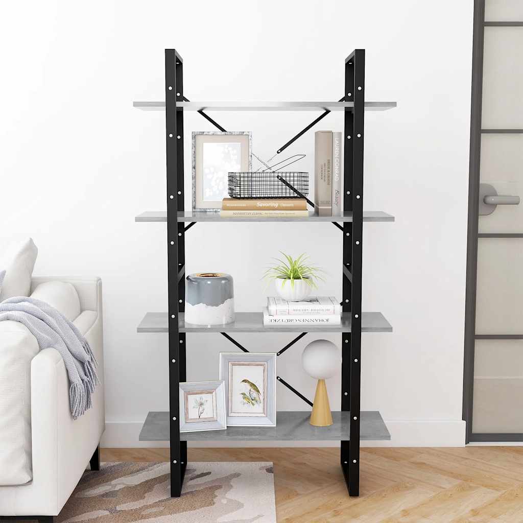 vidaXL Bücherregal 4 Fächer Betongrau 80x30x140 cm Holzwerkstoff